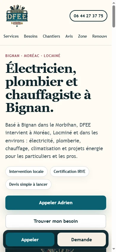 Le site DFEE adapté à un écran de téléphone